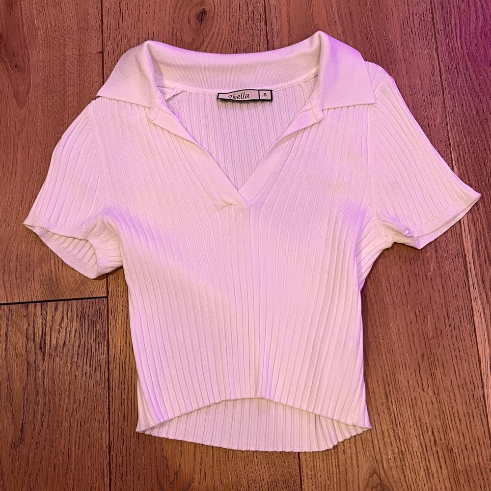 2bella White Collared Crop Top